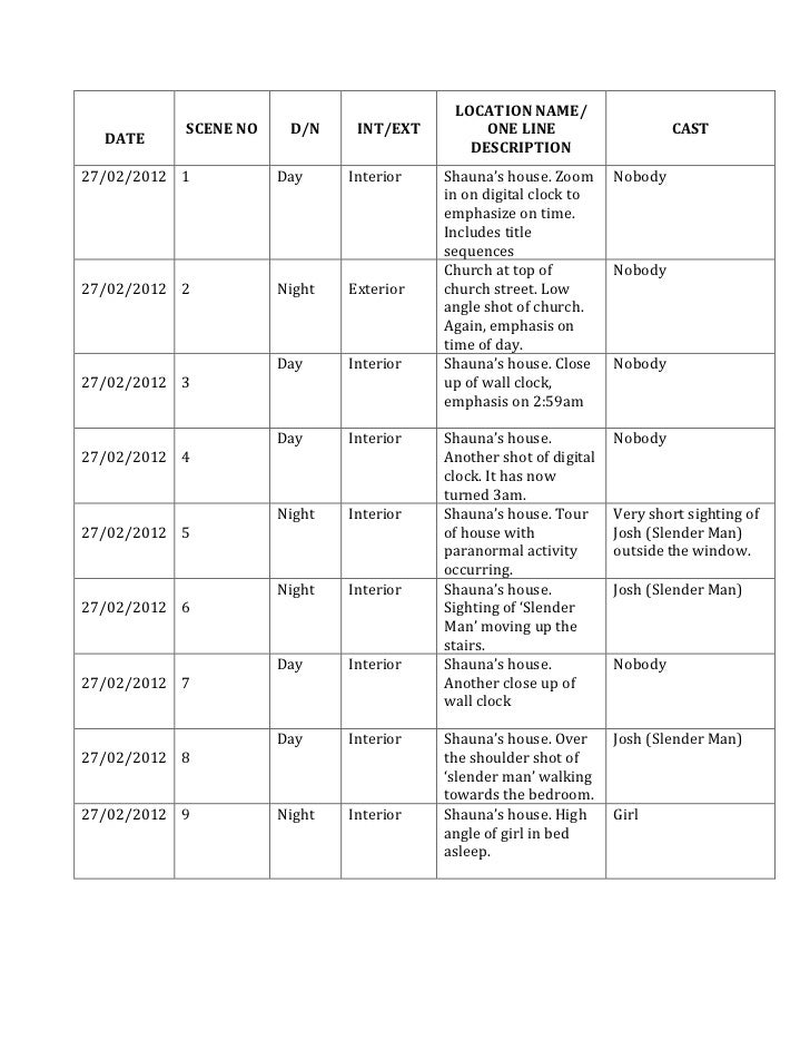 Shooting Schedule Shooting Schedule