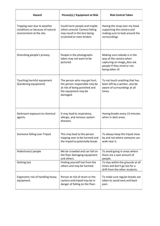 Shooting schedule & risk assessment | PDF