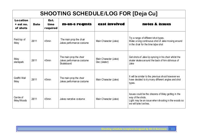 shooting schedule shoot 3