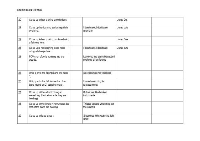Shooting Script Template Word