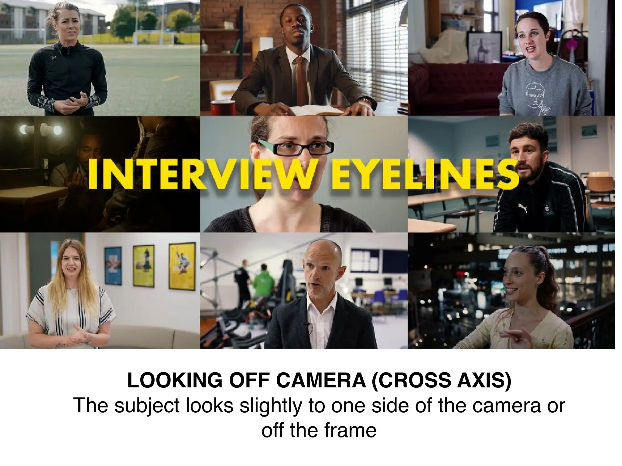 LOOKING OFF CAMERA (CROSS AXIS)
The subject looks slightly to one side of the camera or
off the frame
 