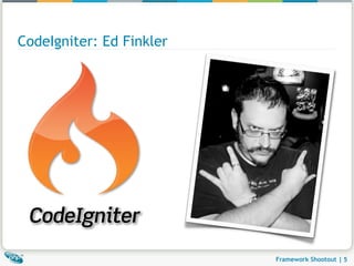 CodeIgniter: Ed Finkler




                          Framework Shootout | 5
 