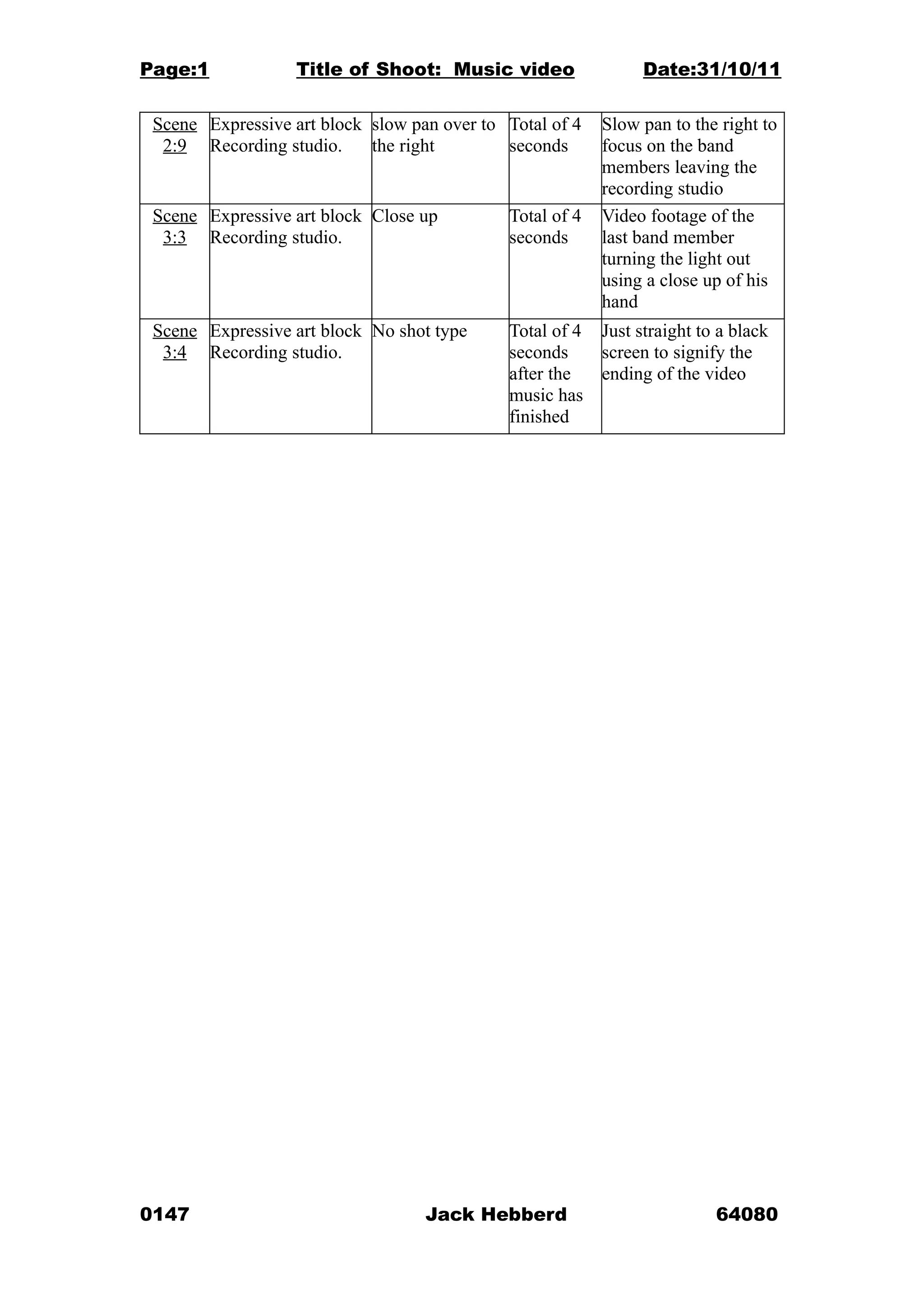 Shoot schedule export