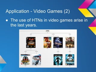 Application - Video Games (2)
● The use of HTNs in video games arise in
the last years.
 