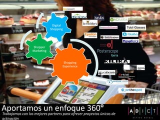 Shopping
Experience
Shopper
Marketing
Digital
Shopping
Aportamos un enfoque 360o
Trabajamos con los mejores partners para ofrecer proyectos únicos de
activación
 