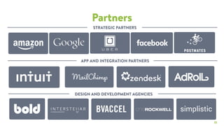 Partners
APP AND INTEGRATION PARTNERS
DESIGN AND DEVELOPMENT AGENCIES
STRATEGIC PARTNERS
11
 