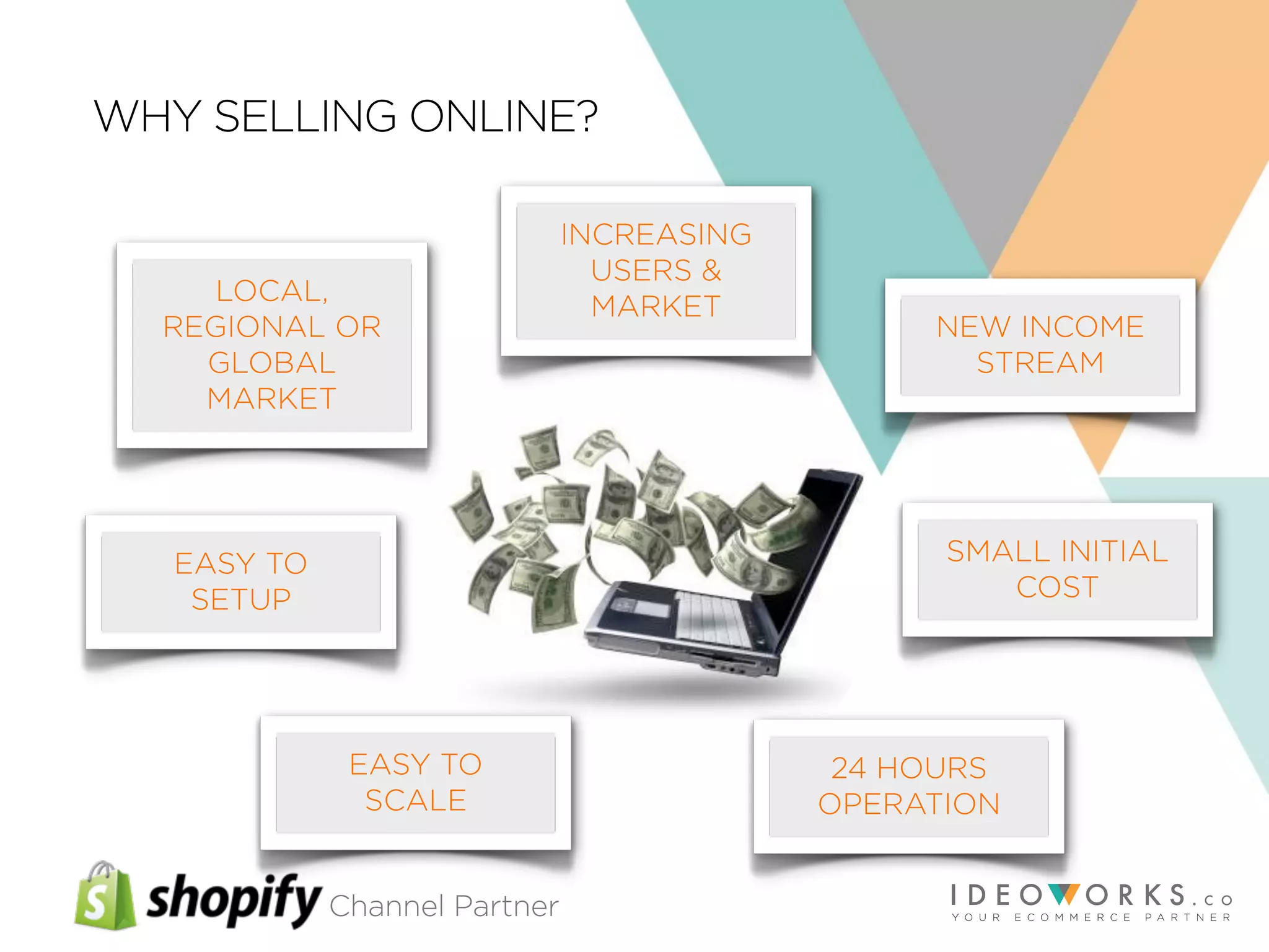 Channel Partner
WHY SELLING ONLINE?
SMALL INITIAL
COST
24 HOURS
OPERATION
NEW INCOME
STREAM
LOCAL,
REGIONAL OR
GLOBAL
MARKET
INCREASING
USERS &
MARKET
EASY TO
SCALE
EASY TO
SETUP
 