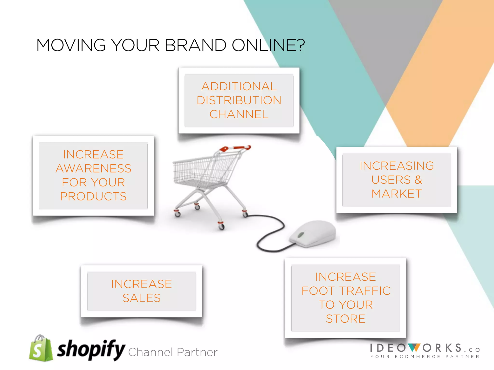 Channel Partner
MOVING YOUR BRAND ONLINE?
ADDITIONAL
DISTRIBUTION
CHANNEL
INCREASE
AWARENESS
FOR YOUR
PRODUCTS
INCREASE
FOOT TRAFFIC
TO YOUR
STORE
INCREASE
SALES
INCREASING
USERS &
MARKET
 