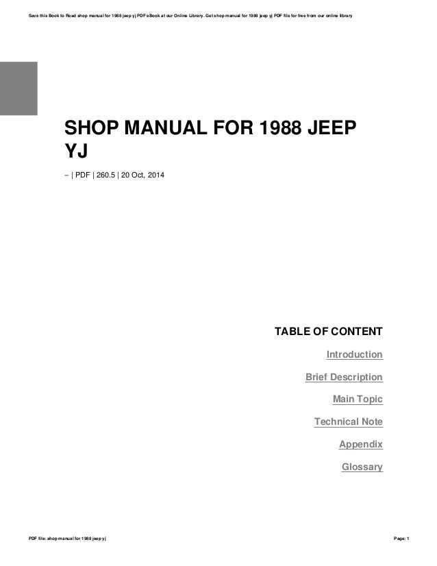 Shop manual for 1988 jeep yj