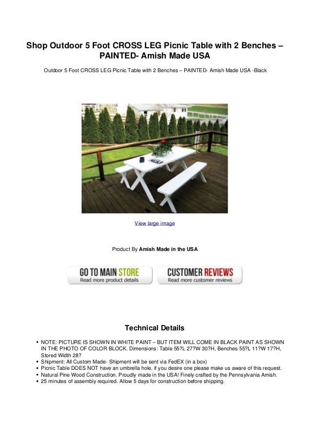 Shop Outdoor 5 Foot Cross Leg Picnic Table With 2 Benches Painted