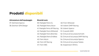 Prodotti disponibili
Attrezzature dell'equipaggio
37. Estintore Sparco
38. Estintori SPA Design
racemarket.net
Ricambi aut...