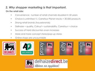 2. Why shopper marketing is that important.
On the retail side:
•
•

Choice is unlimited: f.i. Carrefour Planet stocks > 3...