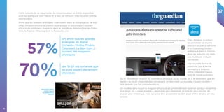 07
78
Chez Amazon la notion
de proximité va encore
plus loin et prend la forme
d’un Operating System
embarqué dans la maison,
dans les voitures, ou dans
une multitude d’objets
connectés.
Une nouvelle forme de
proximité qui, à terme,
permettra à Amazon
d’être intégré à chaque
acte de notre quotidien.
Qu’ils viennent à l’origine du commerce physique ou du digital, on a le sentiment que les
leaders du retail s’hybrident et convergent en dessinant un nouveau « super modèle »
tant attendu par les consommateurs.
Un modèle dans lequel le magasin physique est profondément repensé dans un ensemble
plus large. Un « super modèle » de plus en plus digitalisé, de plus en plus proche, de
plus en plus embarqué, mais qui pour être acceptable se doit aussi d’être de plus en plus
humain.
Cette volonté de se rapprocher du consommateur et d’être disponible
pour lui quelle que soit l’heure et le lieu, se retrouve chez tous les grands
distributeurs.
Alors que les retailers physiques investissent dans la digitalisation de leur
offre, Amazon amorce le chemin du physique et annonce son souhait
d’ouvrir de nombreux magasins dans le monde en débutant par les Etats-
Unis, la France, l’Allemagne et le Royaume-Uni.
Amazon fait le chemin
inverse à l’assaut
du physique et de la
proximité.
57%
ont envie que les grandes
enseignes du digital
(Amazon, Ventes Privées,
Cdiscount, Le Bon Coin...)
ouvrent des magasins
physiques
70% des 18-24 ans ont envie que
les pure players deviennent
physiques
 