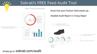 Sokrati’s FREE Feed Audit Tool
Know how your Product Feed stacks up...
Detailed Audit Report in 2 Easy Steps!
Simply go to: sokrati.com/audit
 