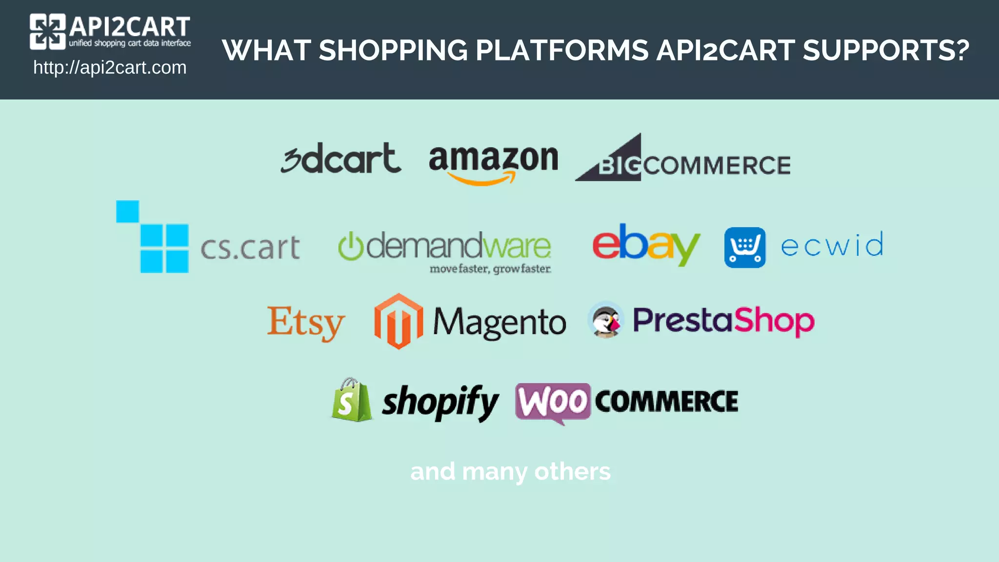 http://api2cart.com
WHAT SHOPPING PLATFORMS API2CART SUPPORTS?
and many others
 