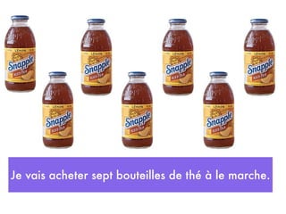 Je vais acheter sept bouteilles de thé à le marche.
 