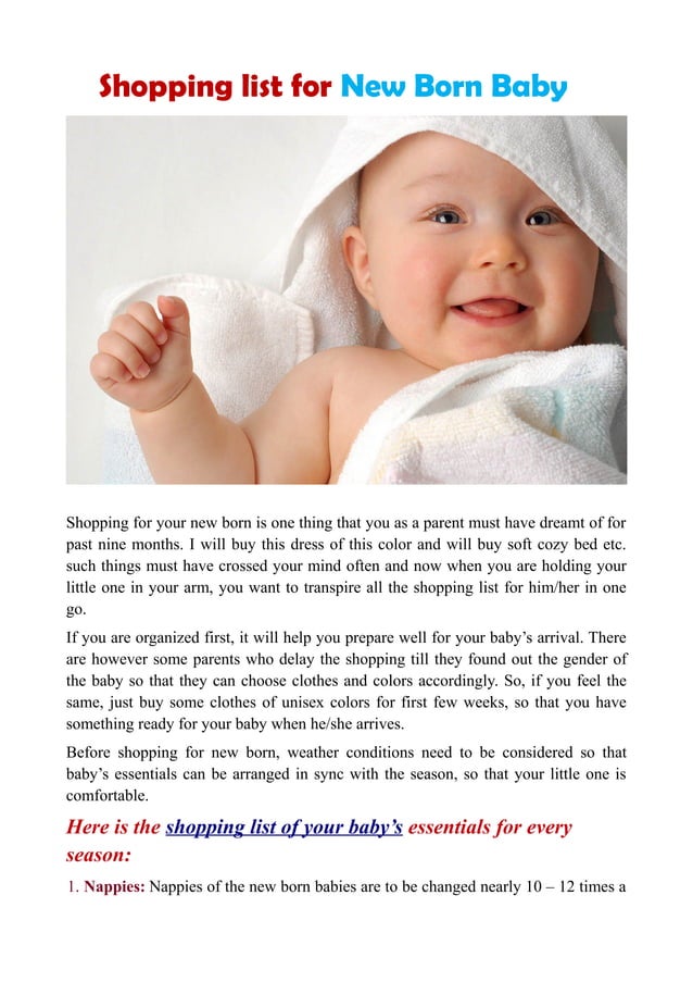 Shopping list for new born baby PDF