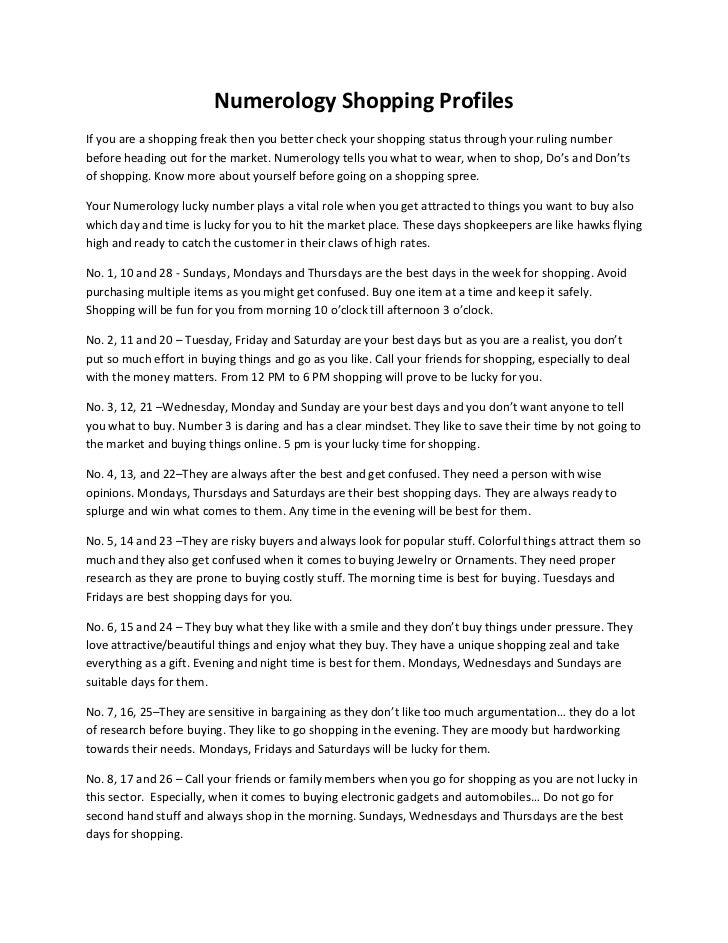 Shopping Profiles According To Numerology