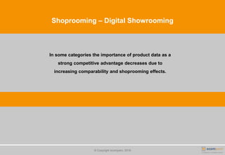 Shoprooming – Digital Showrooming
© Copyright ecomparo, 2016
In some categories the importance of product data as a
strong competitive advantage decreases due to
increasing comparability and shoprooming effects.
 