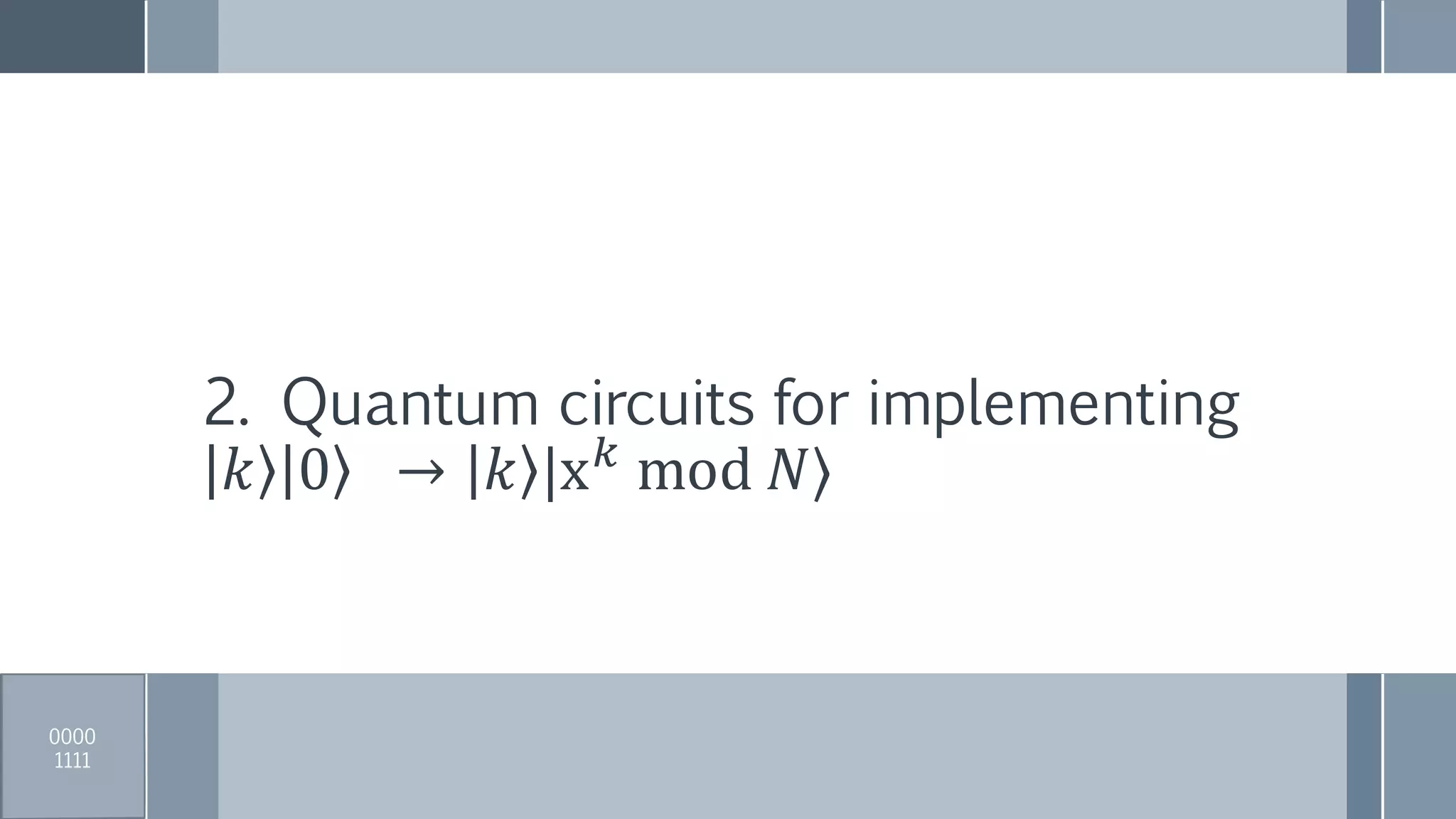 2. Quantum circuits for implementing
𝑘 0 → 𝑘 |x 𝑘
mod 𝑁⟩
0000
1111
 