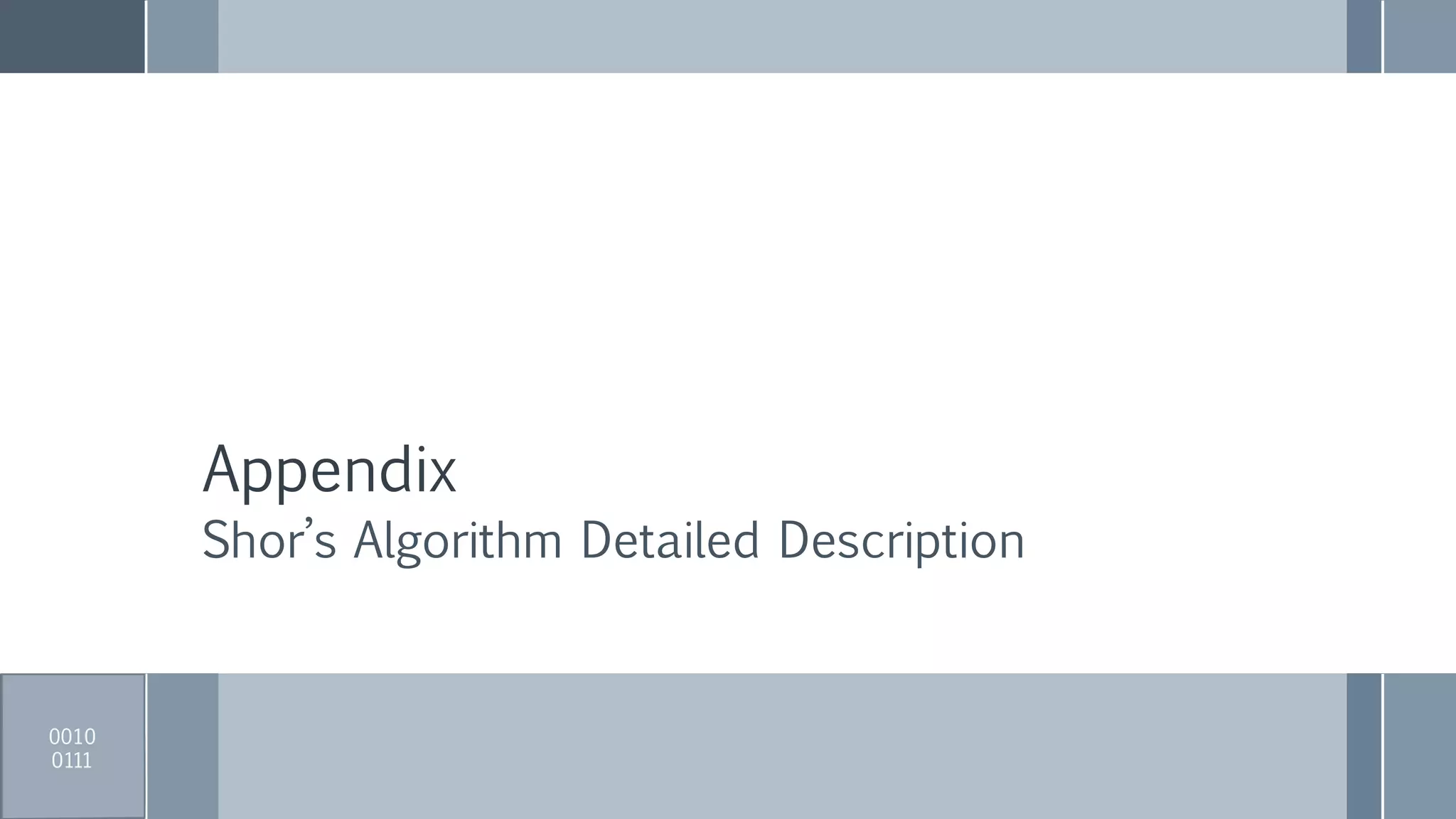 Appendix
Shor’s Algorithm Detailed Description
0010
0111
 