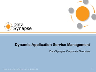Dynamic Application Service Management DataSynapse Corporate Overview 