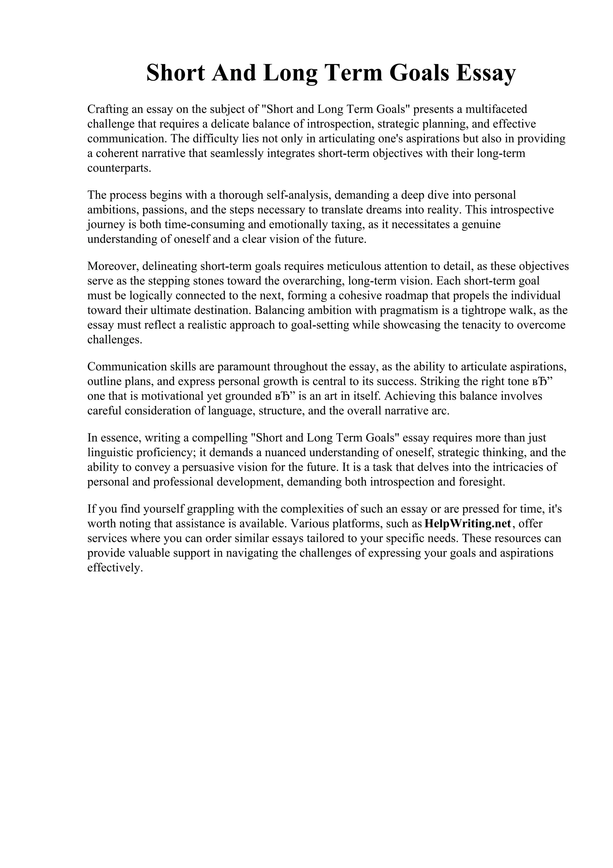 Short And Long Term Goals Essay PDF