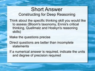 short descriptive or qualitative answers, diagrams with explanation 