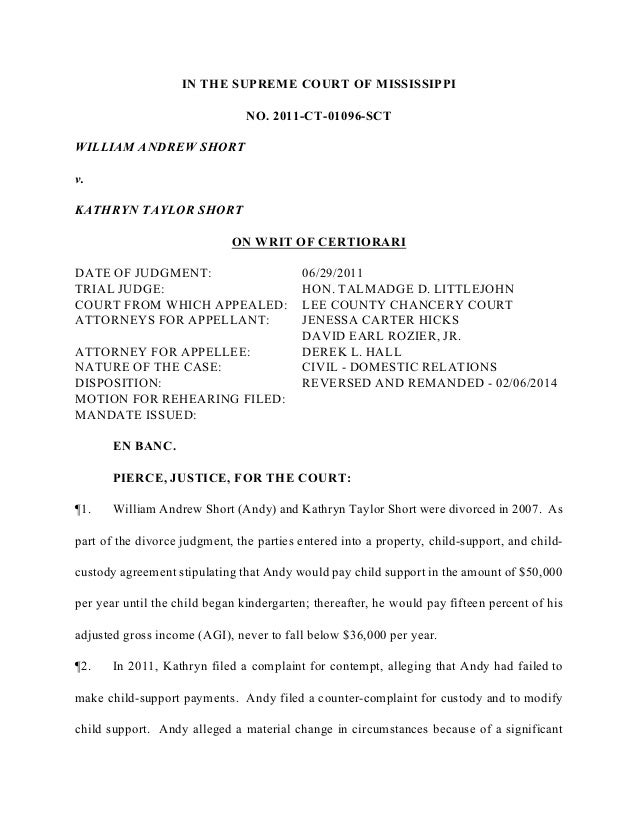 sample custody divorce agreement Short Court Mississippi Short v. Supreme Case sample custody divorce agreement Short Court Mississippi Short v. Supreme Case
