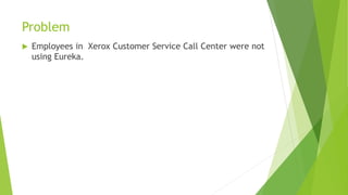 Problem
 Employees in Xerox Customer Service Call Center were not
using Eureka.
 
