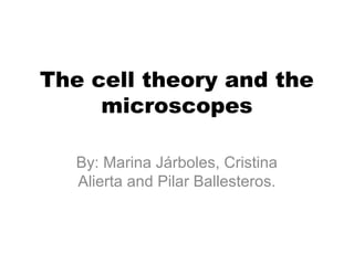 The cell theory and the
microscopes
By: Marina Járboles, Cristina
Alierta and Pilar Ballesteros.
 