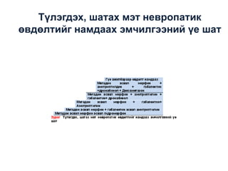 Түлэгдэх, шатах мэт невропатик
өвдөлтийг намдаах эмчилгээний үе шат

 