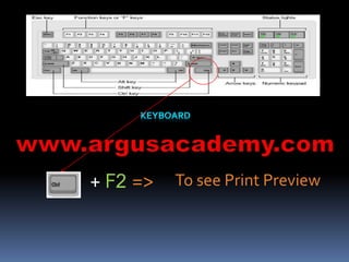 + F2 => To see Print Preview 
 