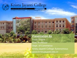 Presentation By
Surjit Singha
Asst. Professor
Dept. of Commerce
Kristu Jayanti College Autonomous
www.kristujayanti.edu.in
 