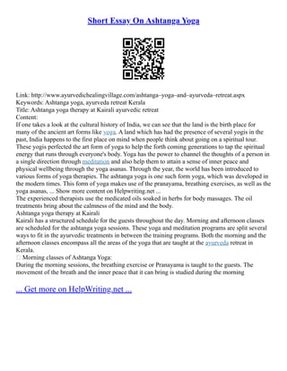 Short Essay On Ashtanga Yoga PDF