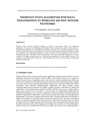 Shortest path algorithm for data transmission in wireless ad hoc sensor ...