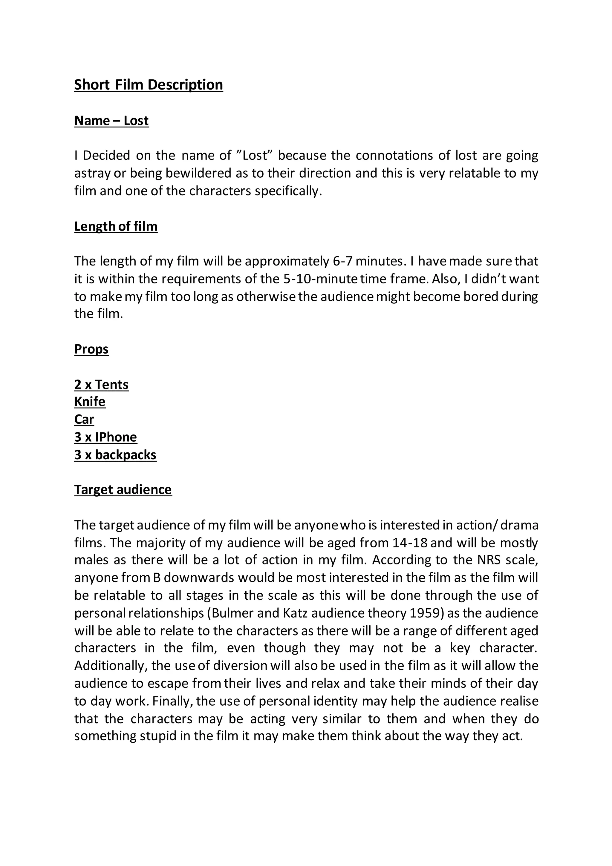 Short film description PDF