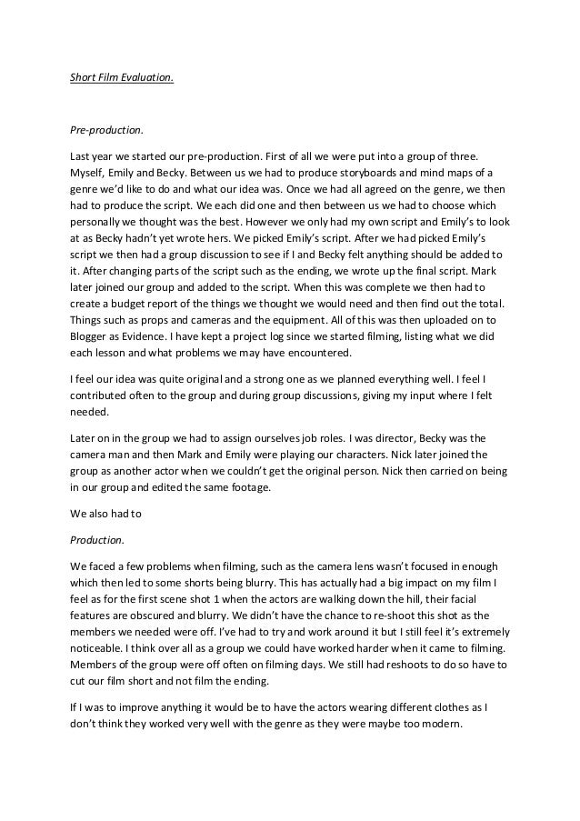 Short film evaluation..