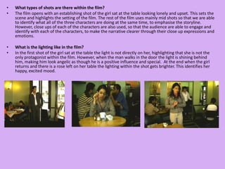 The soft music created a peaceful tone to the film, and when it plays over diegetic sound and the voiceover it softens the negative points of events. 