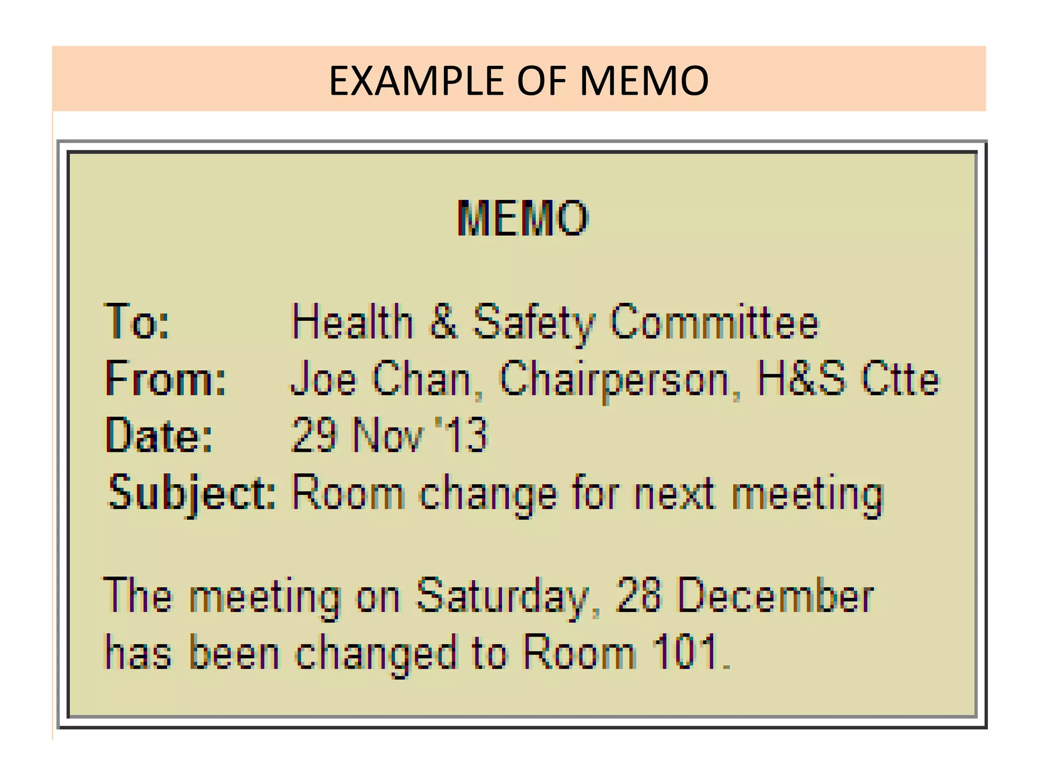 EXAMPLE OF MEMO
 