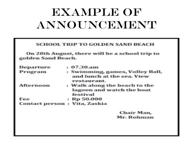 Example of announcement 9 notice do you know notice notice
