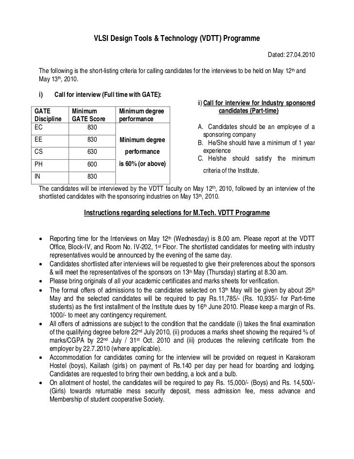 document criteria nba sample 1 for criteria m.tech(vdtt) Shortlisting 1