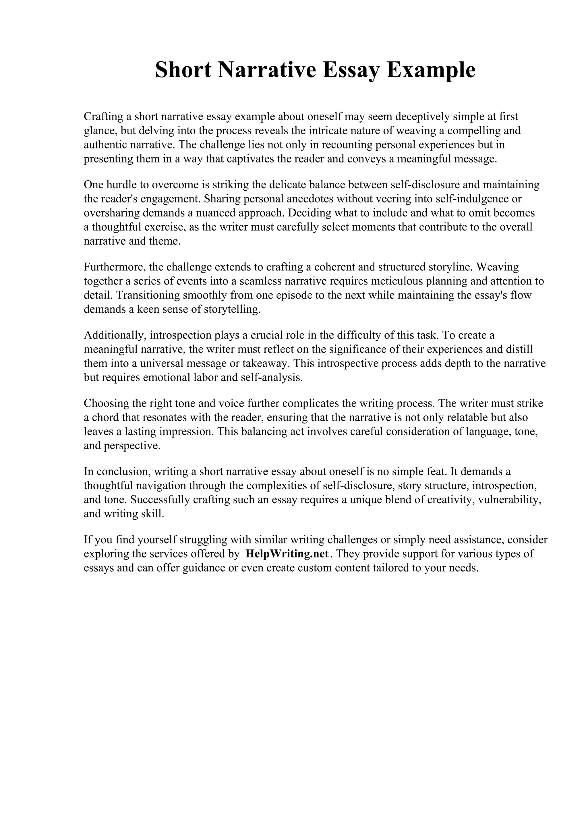 Short Narrative Essay Example PDF