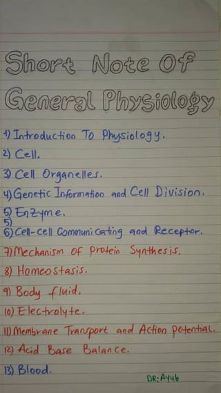 Short note of general physiology