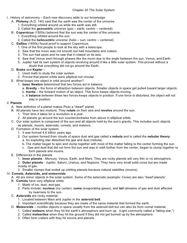 Short Notes Chapter 20 The Solar System Andie