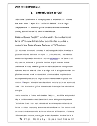 Short notes on indian gst | PDF