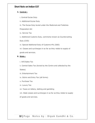 Short notes on indian gst | PDF