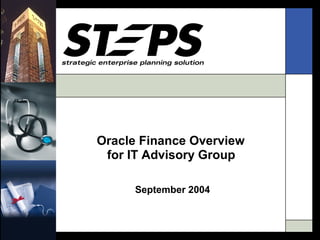 Oracle Finance Overview
for IT Advisory Group
September 2004
 