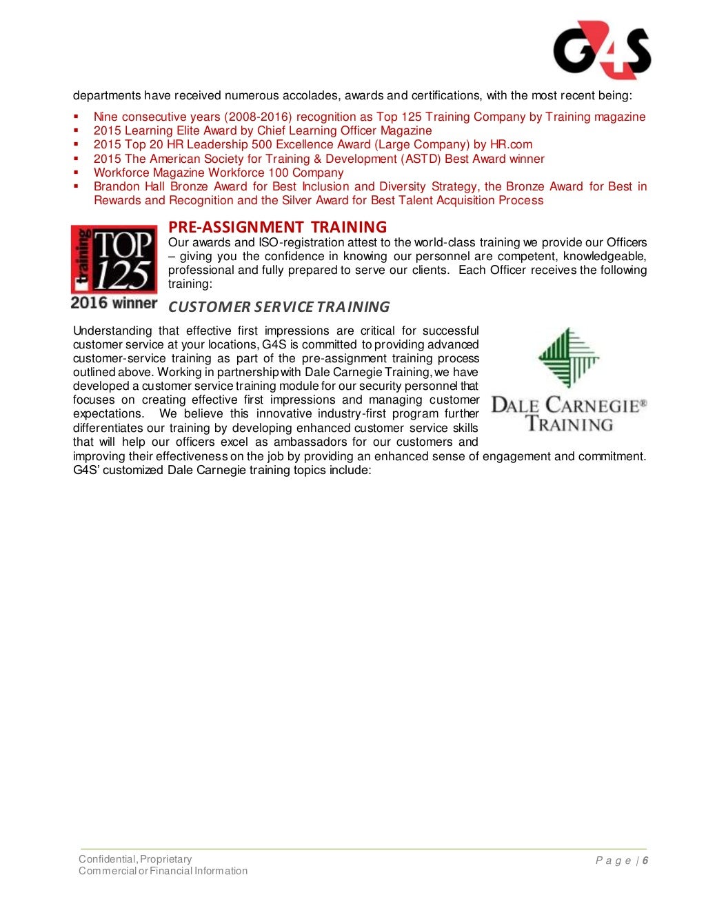 G4S Security Officer Training and Benefits Proposal