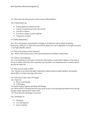 Short questions for mech.engg